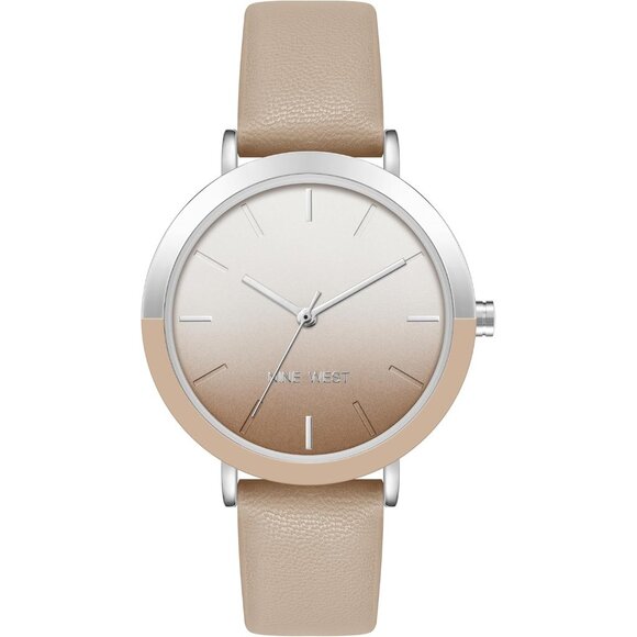 Women\'s Faux Leather Strap Tan/Silver Tone Buckle Closure Crystal Lens Watch main image 4